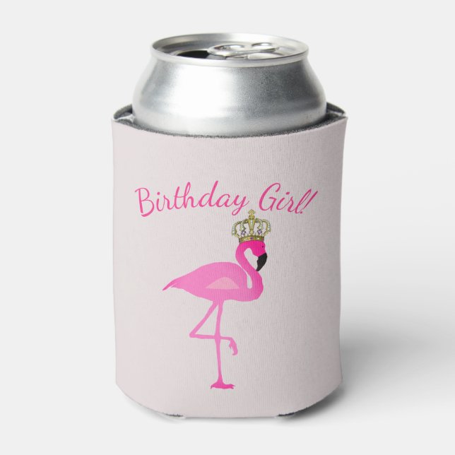 Crowned Flamingo Birthday Girl Can Cooler Dosenkühler (Kanne Vorderseite)