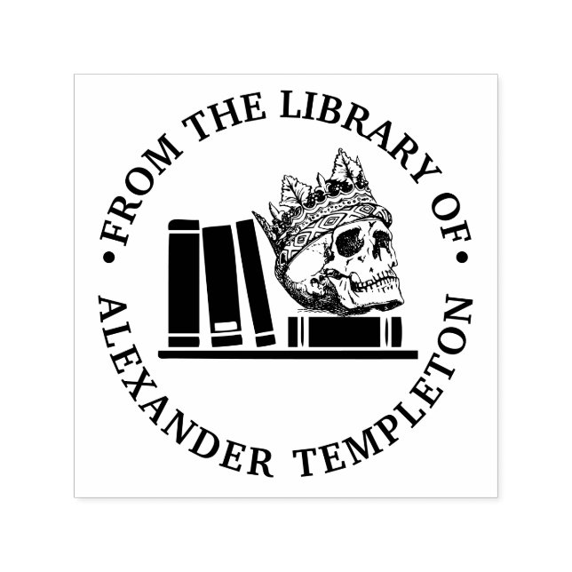 Crowned Skull Books on Shelf Library Name Monogram Permastempel (Design)
