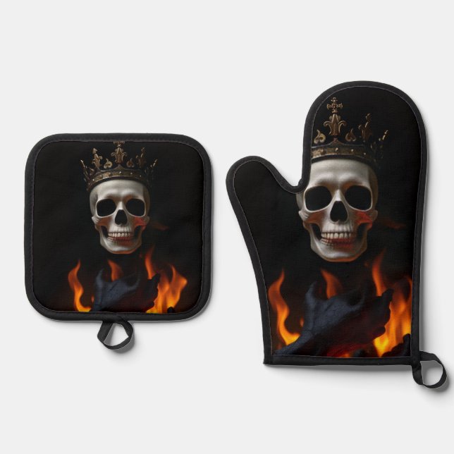 Crowned Skull Gothic Halloween Mitt Set (Vorderseite)