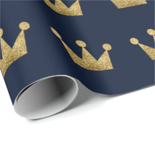 Crowns Glitzer Gold Abschluss Lux Blue Navy Geschenkpapier