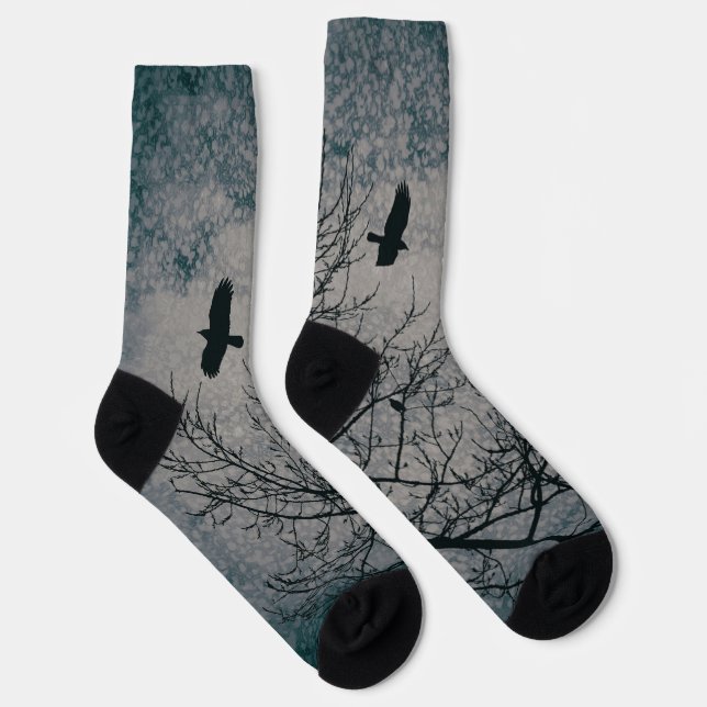 Crows and Trees Silhouette Gotische Grunge Landsch Socken (Rechts)
