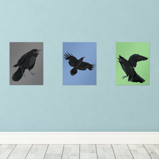 Crows Black Birds Ravens Print Set (Parquet)