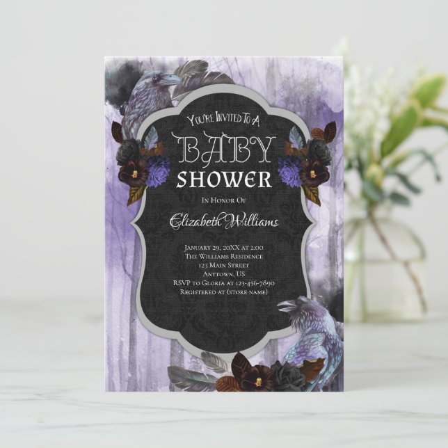 Crows Ravens Goth Baby shower Invitation (Debout devant)