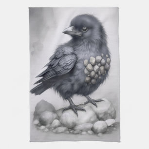 Crows Rock! Niedliche Krähe Rabe auf Steinen  Geschirrtuch