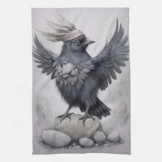 Crows Rock! Poster Krähe ausgebreitete Flügel Geschirrtuch