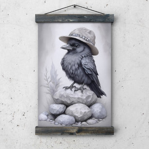 Crows Rock! Poster von Krähe mit Hut auf Steinen