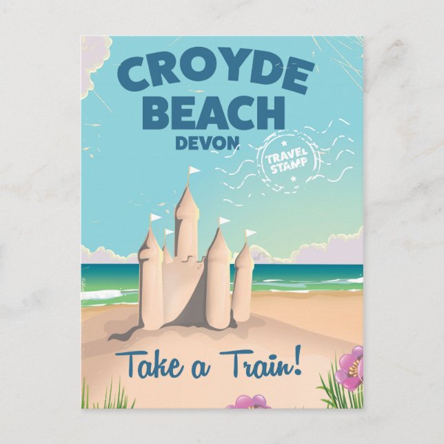 CROYDE BEACH Devon Vintage Reiseplakat Postkarte (Vorderseite)