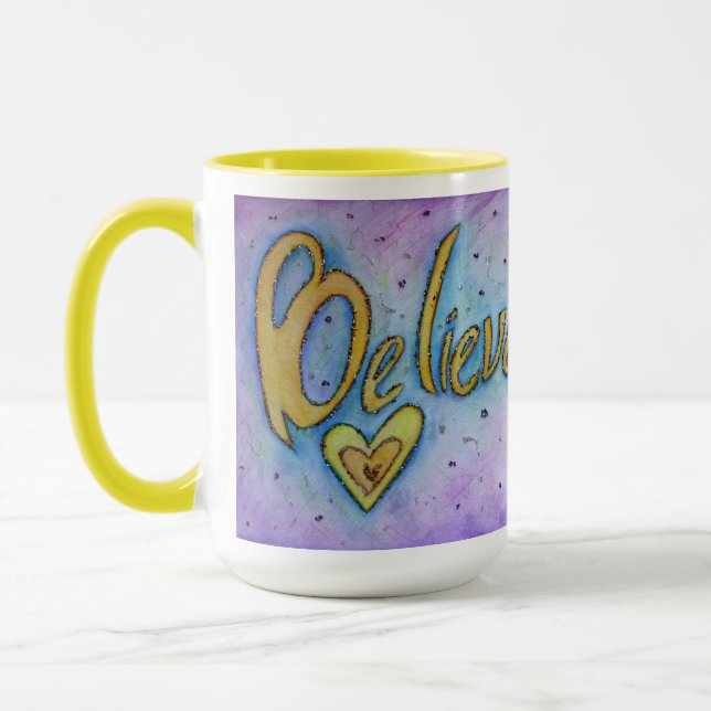 Croyez Coeur Inspiration Mot Art Café Mug (Gauche)