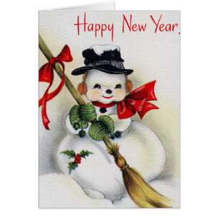 Cru de bonne année de bonhomme de neige de carte