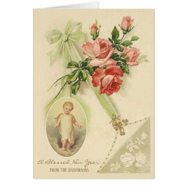 Cru de Jésus d'enfant de bonne année floral (Devant)