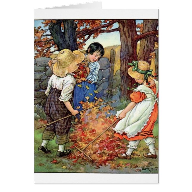 Cru - enfants ratissant le feuille d'automne, (Devant)