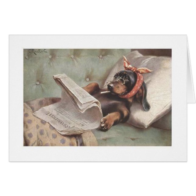 Cru - teckel sur le divan, (Devant horizontal)