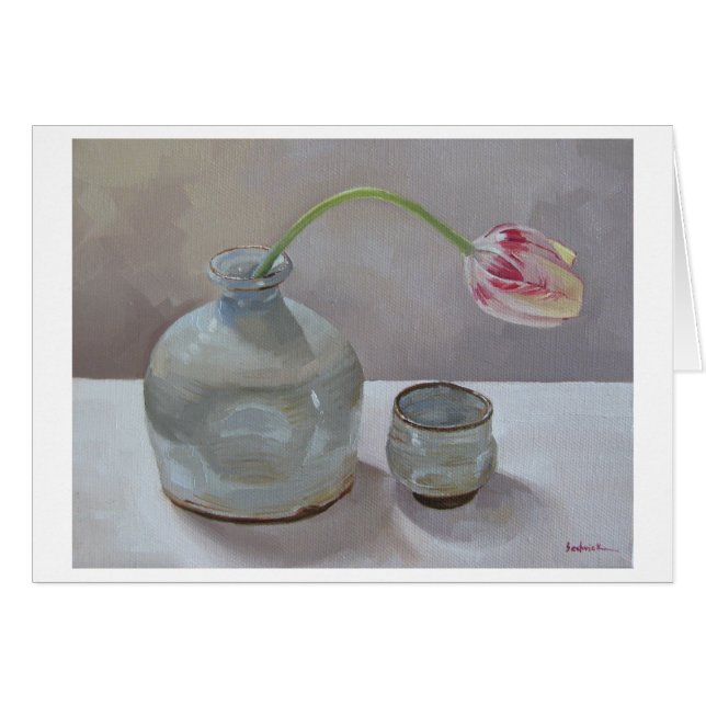 Cruche de saké avec la carte d'art de tulipe (Devant horizontal)