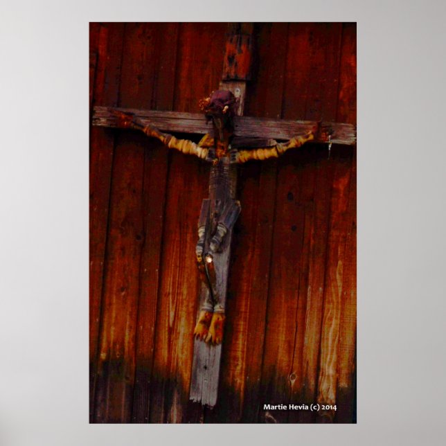 Crucifix auf Holz Poster (Vorne)