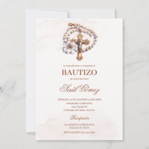 crucifix beige Baptême espagnol Invitation