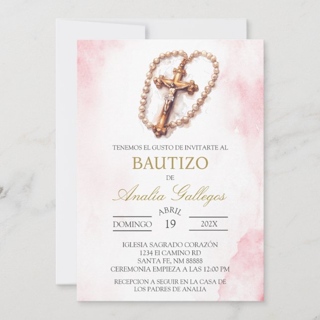 Crucifix Spanische Taufe Einladung (Vorderseite)