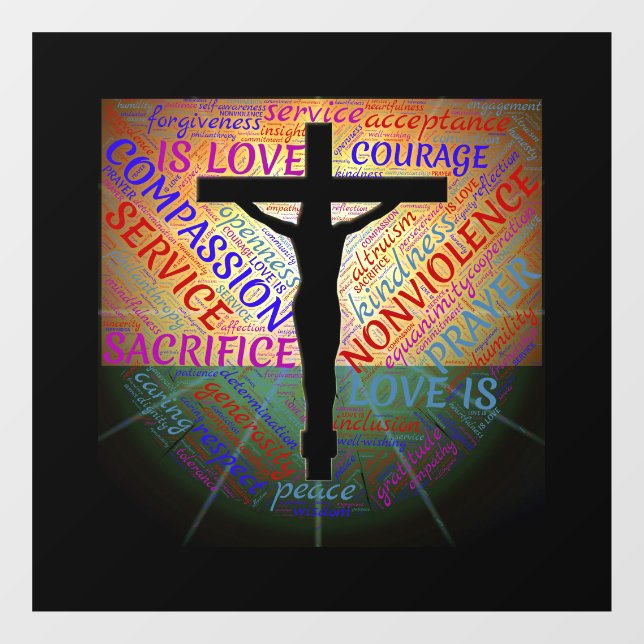 Crucifix / Words Window Clying Fensteraufkleber (Blatt)