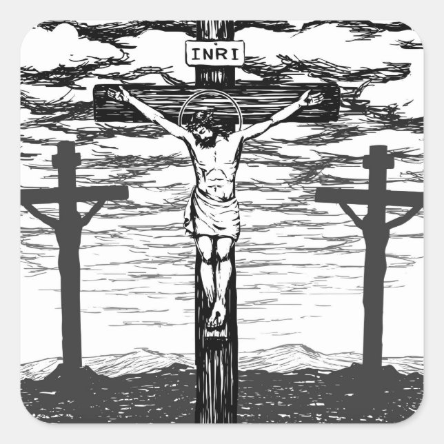 Crucifixation Illustration Quadratischer Aufkleber (Vorderseite)