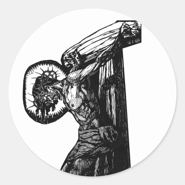 Crucifixierung der christlichen Schwarz-Weiß-Illus Runder Aufkleber (Vorderseite)
