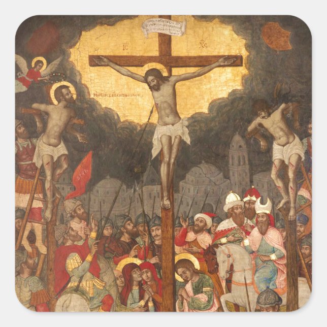 Crucifixion Scene 1711 Quadratischer Aufkleber (Vorderseite)