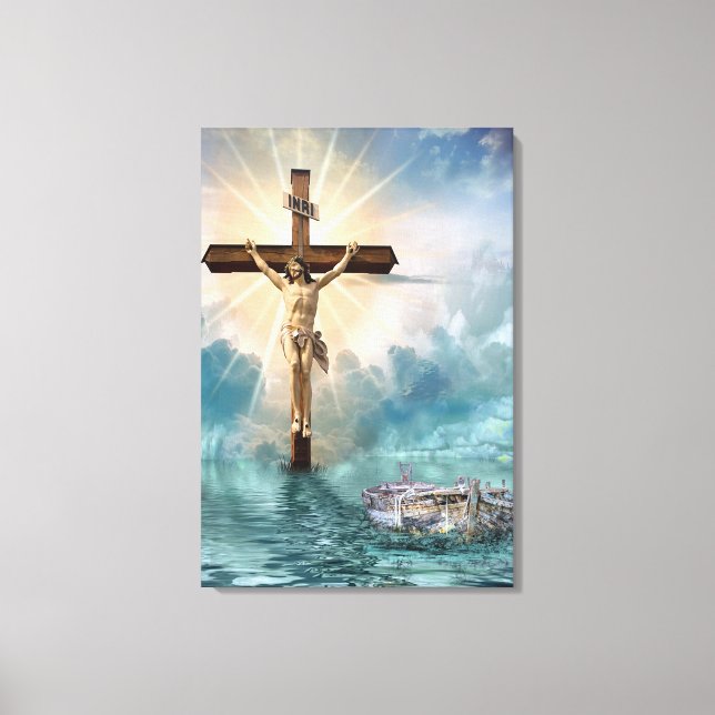 Crucifixion von Jesus und Noahs Arc Leinwanddruck (Vorderseite)
