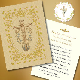 Crucifixy et la carte de prière funéraire de Notre
