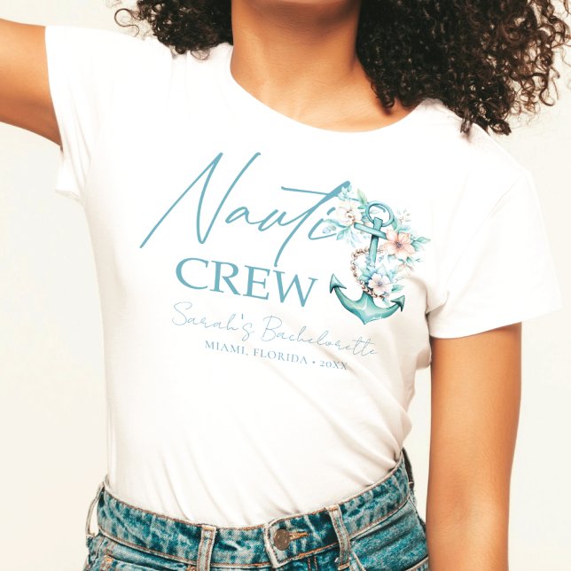 Cruise Bachelorette Personalisiert Nauti Crew T-Shirt (Von Creator hochgeladen)
