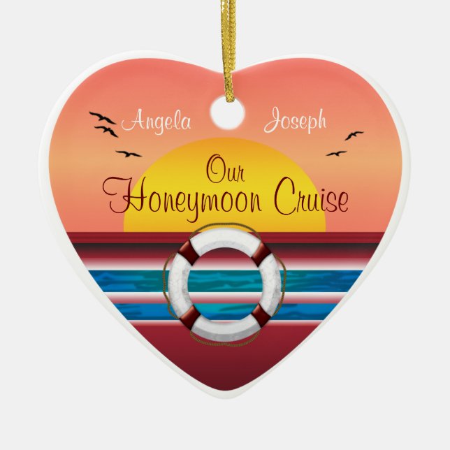Cruise Flitterwochen - Sonnenuntergang - Herz Keramikornament (Vorne)