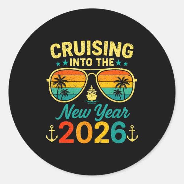 Cruise Into New Year 2026 Bringing New Year Togeth Runder Aufkleber (Vorderseite)