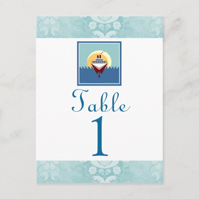 Cruise Party Theme Blue Tischnummer Cards (Vorderseite)