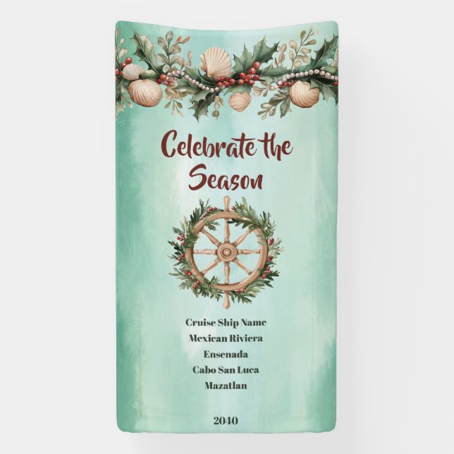 Cruise Ship Christmas Holiday Coastal Cabin Door Banner (Vertikal)
