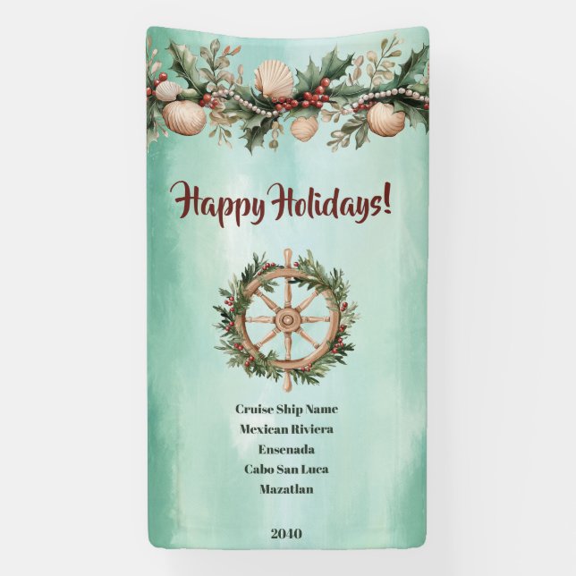 Cruise Ship Christmas Holiday Coastal Cabin Door Banner (Vertikal)