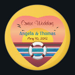 Cruise Wedding Personalized Round Favor Magnet<br><div class="desc">A romantic personalized sunset view heart cruise wedding favor magnet. A wonderful round shaped magnet favor for a cruise themed wedding, available in small, medium, and large sizes. This magnet feature a romantic and vibrant colored sunset view digital art inside a heart, by XG Designs NYC. Ein einziger Crudding wedding...</div>