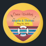 Cruise Wedding Personalized Round Favor Magnet<br><div class="desc">A romantic personalized sunset view heart cruise wedding favor magnet. A wonderful round shaped magnet favor for a cruise themed wedding, available in small, medium, and large sizes. This magnet feature a romantic and vibrant colored sunset view digital art inside a heart, by XG Designs NYC. Ein einziger Crudding wedding...</div>