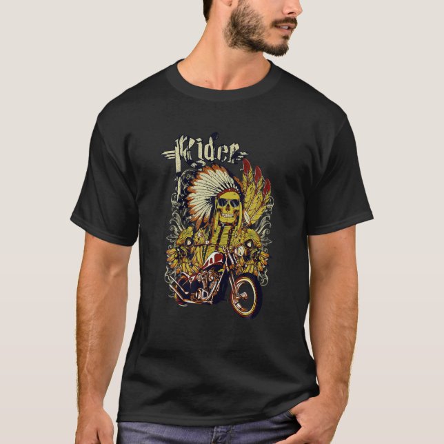 Cruiser Motorrad Skull American Indian Vi T-Shirt (Vorderseite)