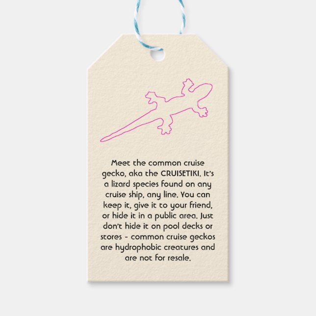 CRUISETIKI! Rosa Gecko Geschenkanhänger (Vorderseite)
