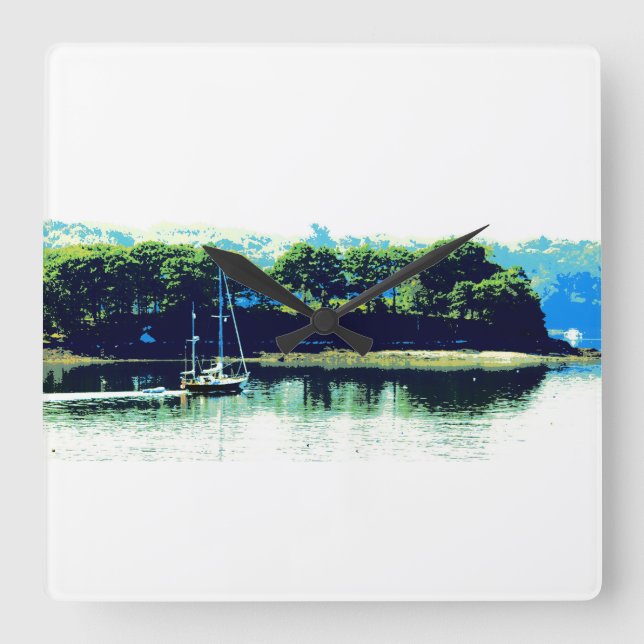 cruising sailboat wall clock quadratische wanduhr (Vorderseite)