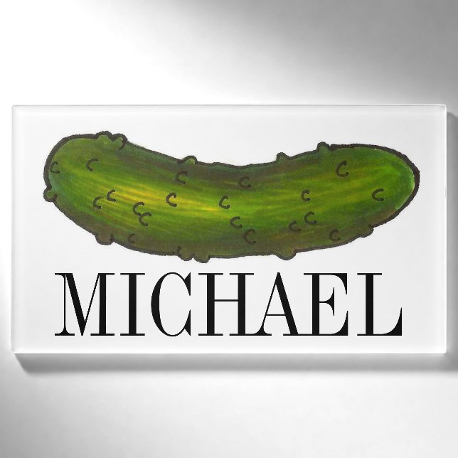 Crunchy Green Kosher Dill Pickle Feinschmecker Namenschild (Vorderseite)