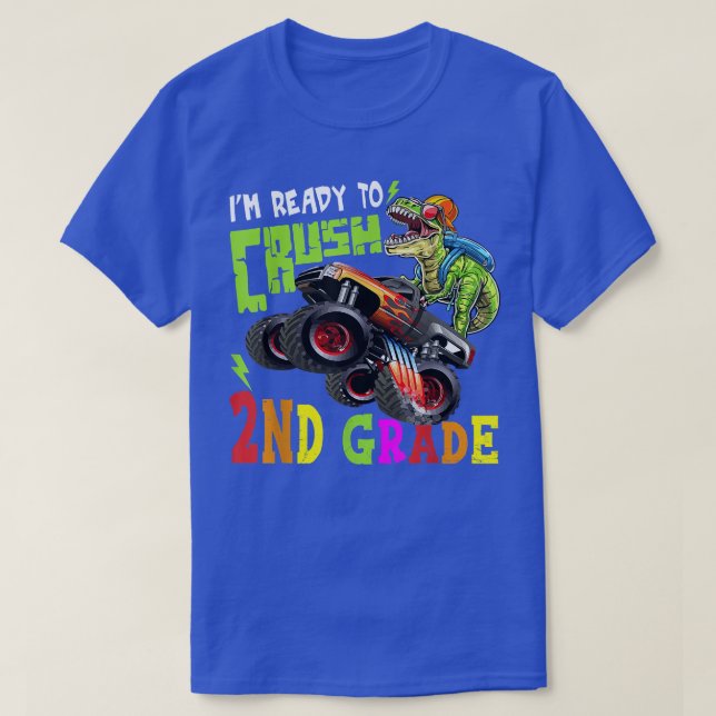Crush 2nd Grade Dinosaur Monster Truck Back To Sch T-Shirt (Design vorne)