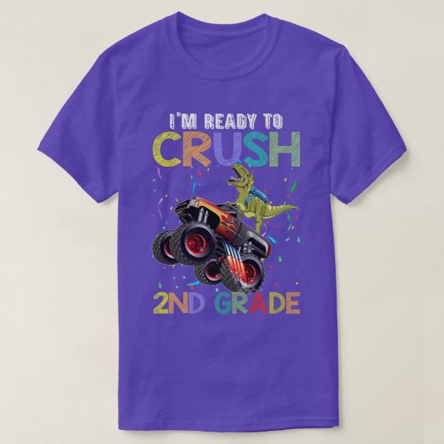 Crush 2nd Grade Monster Truck Dinosaur Back To Sch T-Shirt (Design vorne)
