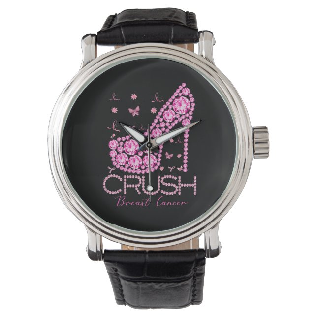 Crush Breast Cancer Awareness Bling Pink Ribbon Armbanduhr (Vorderseite)