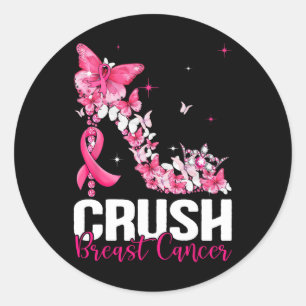 Crush Breast Cancer Awareness Bling Pink Ribbon Wo Runder Aufkleber
