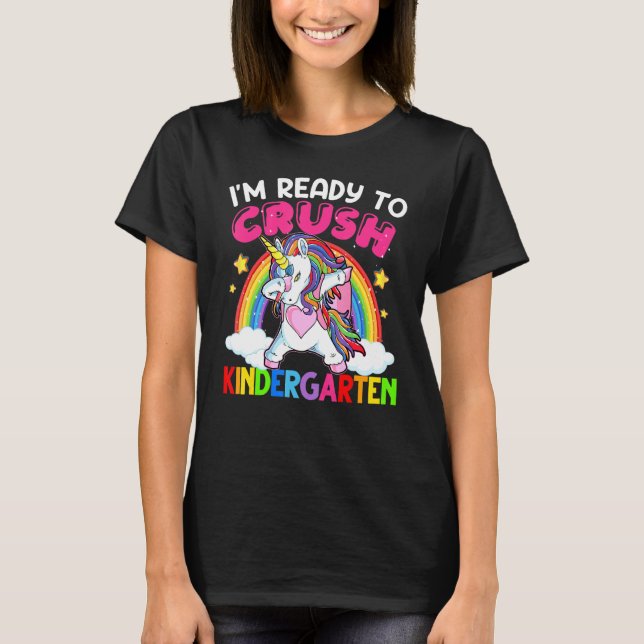 Crush Kindergarten Dabbing Einhorn zurück zur Schu T-Shirt (Vorderseite)