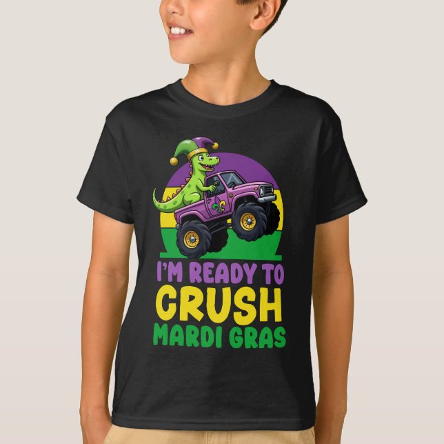 Crush Mardi Gras Monster Truck Dinosaur rex Todd T-Shirt (Vorderseite)