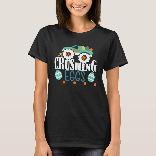 Crushing Eggs Monster Truck Easter Bunny Boys Kids T-Shirt (Vorderseite)