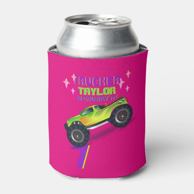 Crushing it MONSTER TRUCK PINK Birthday Age NAME Dosenkühler (Kanne Vorderseite)