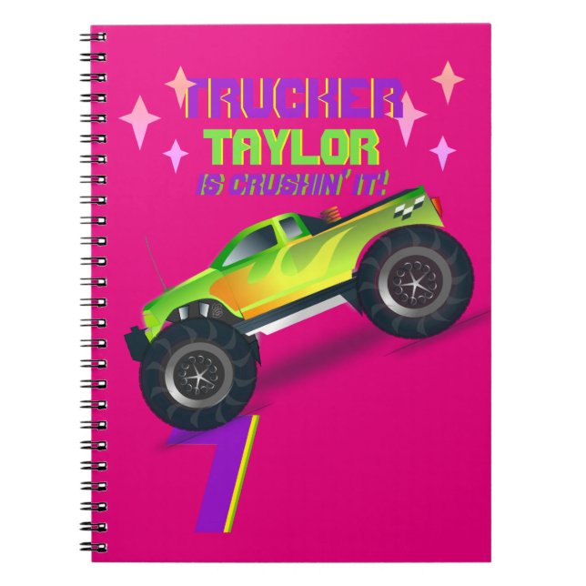 Crushing it MONSTER TRUCK PINK Birthday Age NAME Notizblock (Vorderseite)