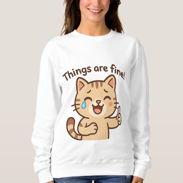 Cry Cat Sticker - "Es geht gut!" Funny Cart Sweatshirt (Vorderseite)