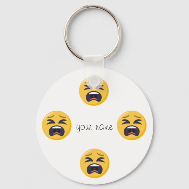 Cry Emoji Face und '' Ihr Name hier " Schlüsselanhänger (Vorderseite)