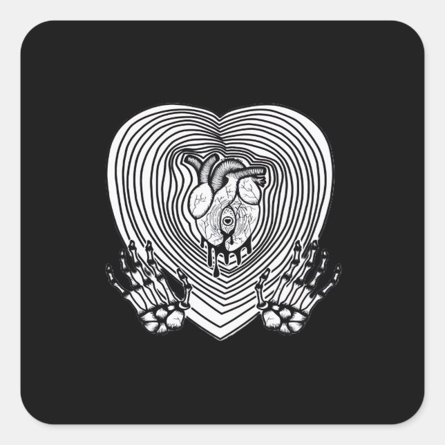 Cry Heart Classic - Skeleton Handherz Quadratischer Aufkleber (Vorderseite)